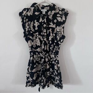 Rachel Zoe Black & White Floral Print Linen Blend Romper |Size 12|